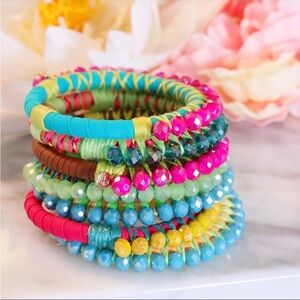 BudhaGirl Lavender and Mint Beaded Wrap Bracelet with Peach Accents